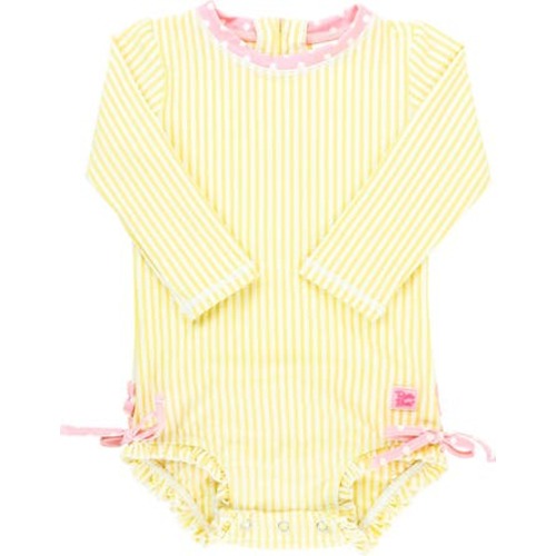 Girls Seersucker Long Sleeve UPF50+ One Piece Rash Guard, 3-6M