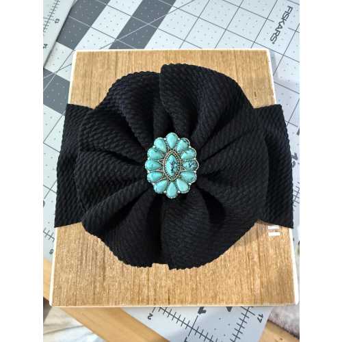 Baby Bow on Headwrap or Clip | Western Baby or Toddler Bow | Shredded Baby Bow | Turquoise Charm Bow | Black Shredded Bow | Pig Tail Clip |