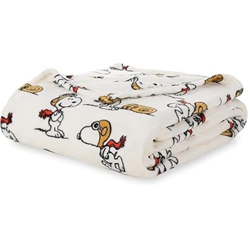 Berkshire Blanket Peanuts® VelvetLoft® Cute Character Snoopy Plush Blanket,Peanuts Red Baron,Twin 60 in x 90 in (Official Peanuts® Product)