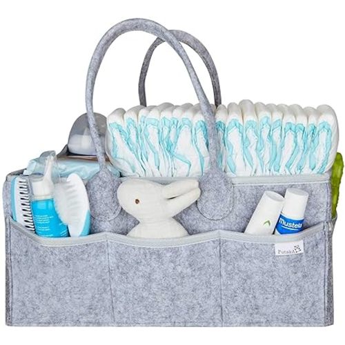 PUTSKA Baby Diaper Caddy Organizer Nursery Basket - A Baby basket gift registry for baby shower list. This is a baby must haves essentials. Neutral baby stuff for newborn boy nursery decor or girl - A Diaper Caddy Alone