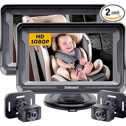 Baby Car Camera 2-Pack for Seat: Adjustable Infant Car Camera Easy Setup for Family with 2 Cars - HD 1080P Crystal Night Vision Backseat Camera for Two Kids