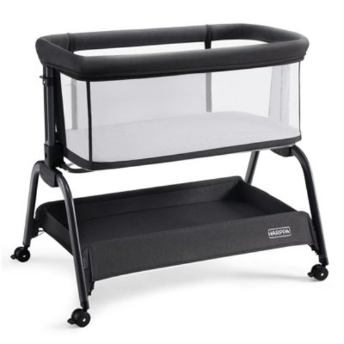 HARPPA Bassinet Bedside Sleeper, Bedside Bassinet with Storage & Wheels for Infants, Black
