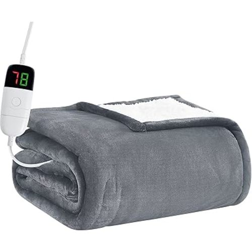 BOMOVA Heated Electric Throw Blanket - 50" x 60" Heating Blanket with 10 Heating Levels & 8 Hours Auto Off, Warm Flannel Blanket, Christmas Birthday Gifts for Women