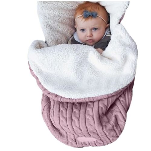 Baby Sleeping Bag fits Infant Newborn,Warm Baby Sleeping Bag,Winter Newborn Knit Wool Swaddling Blanket Kid Sleepsack Footmuff Stroller Knitted Sleep Nest Sack (Pink, One Size)