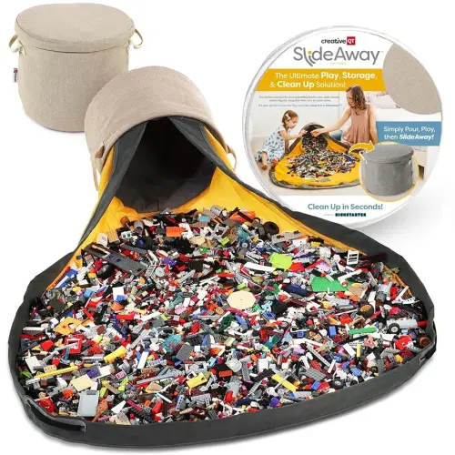 Creative QT SlideAway Toy Storage Organizer & Play Mat for Kids - Organizer Storage Bin - Kids Toy Box for Boys & Girls - Playroom Bin - Holders for Kid Rooms, Classrooms, Teachers - Beige