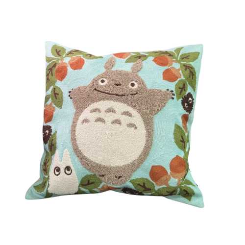 My Neighbor Totoro Embroidered Zipper Throw Cushion Pillow Cover 17"x17", Studio Ghibli Decorative Embroidered Pillow, Ghibli Anime Japan