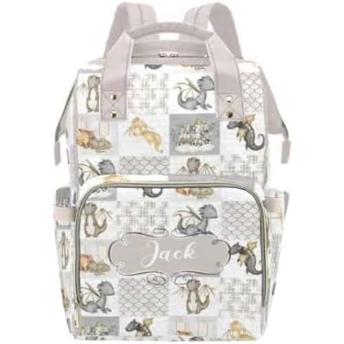 Custom Diaper Bag - Cute Dragon Baby Bag, Personalized Nursing Daypack Tote with Custom Name