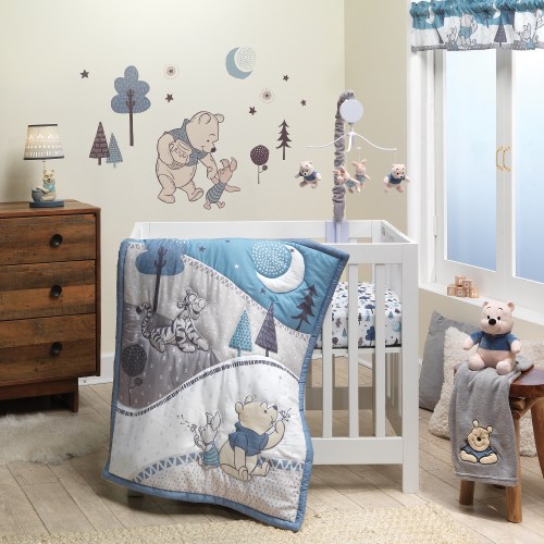 Disney Baby Winnie the Bear 3-Piece Mini Crib Bedding Set by Lambs & Ivy in Blue/Gray
