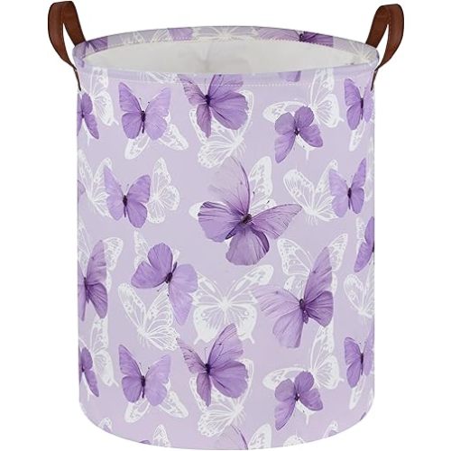 Kids Laundry Hamper,Butterfly Laundry Basket Collapsible Girls Storage Baskets for Home Decor,Office,Toy Organizer,(Purple Butterfly