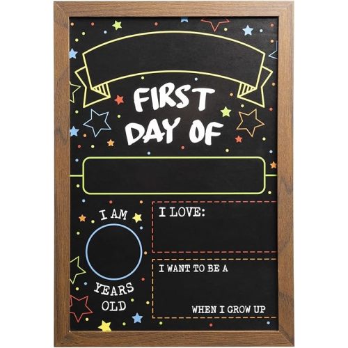 First Day Last Day of School Double Sided Sign with Frame (Reusable Dry Erase Board for Liquid Chalk Markers - 9.17" x 13.27")