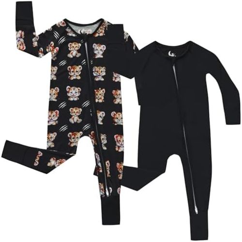 2-Pack Bamboo Viscose Baby Pajamas 0-24 Months - Bamboo Viscose Sleepers with Mitten and Feet Cuffs - Baby Sleeper