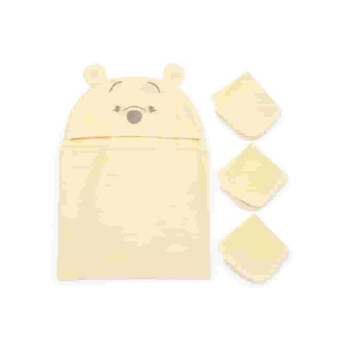 Disney Baby Wishes + Dreams Character Infant Baby Bath Set, Hooded Towel and 3 Washcloths, One Size