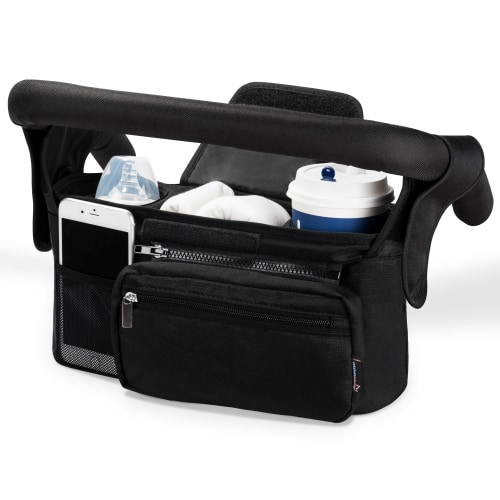 Momcozy Universal Stroller Organizer, Black, with Insulated Cup Holder, Detachable Phone Bag & Shoulder Strap, large capacity and powerful compatiblity