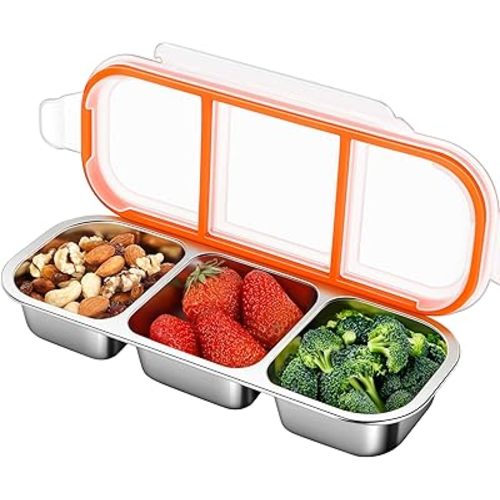 Stainless Steel Snack Container for Kids - Leek Proof Metal Bento Lunch Box with 3 Compartment