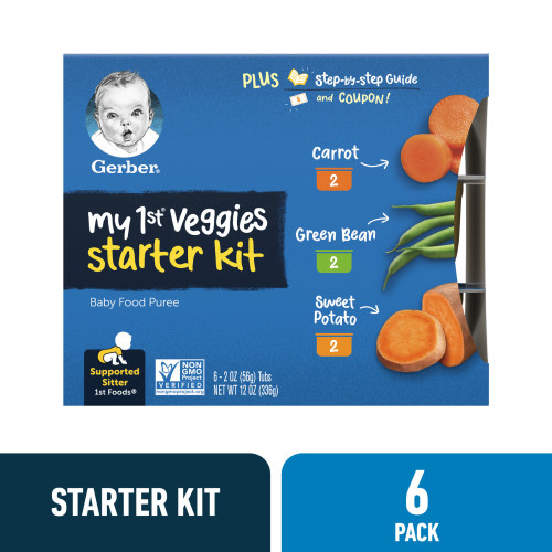 Gerber Stage 1 Baby Food, My 1st Veggies Starter Kit, 2 oz Tubs (6 Pack)