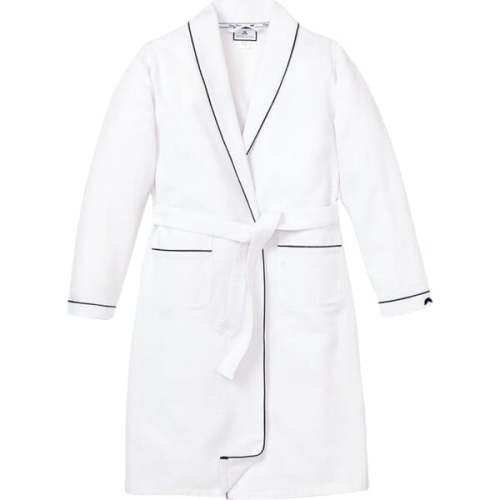 White Flannel Robe with Navy Piping Petite Plume, Size: 12M-2Y, Add Monogram