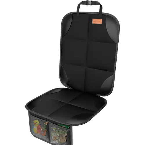 Car Seat Protector, [1 Pack] Large Auto Car Seat Protectors for Child Seats with Thickest Padding and Non-Slip Backing Mesh Pockets for SUV, Sedan, Truck, Leather and Fabric Car Seat (Black)