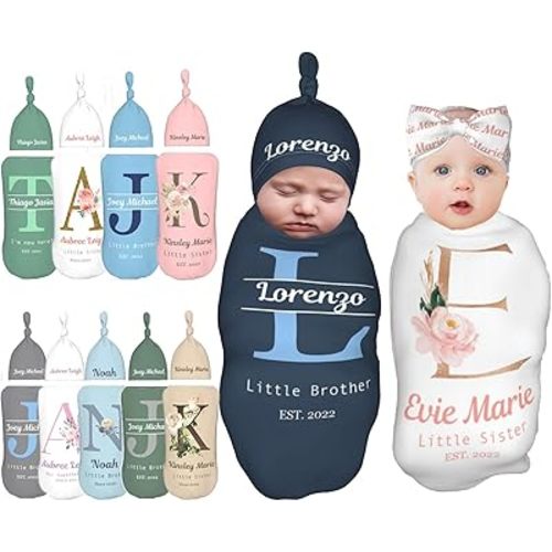 Sweewind Personalized Baby Blankets for Girl and Boy with Name Custom Blanket Girls Boys Newborn Infant Swaddle Gifts (Initial) (SWA301)