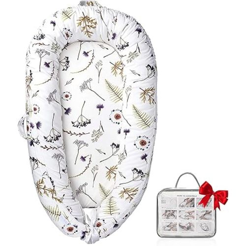 Baby Lounger, Ultra Breathable Soft Cotton Perfect for Tummy Time, Portable & Adjustable Infant Floor Seat for Traveling | Newborn Shower Gift(Forest)