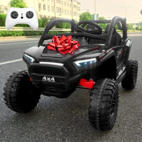 4WD 24V Ride on Toys for Kids w/Parent Remote Control, 2 Seater 7AH Kids Battery Powered Vehicles, Bluetooth Spring Suspension, Storage for Gift, Black