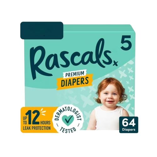 Rascal Premium Absorbent Baby Diapers Size 5, 64 Count