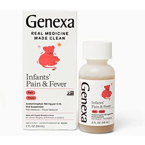 Genexa Infants’ Acetaminophen Oral Suspension | for Babies | Temporarily Relieves Pain and Fever Symptoms | 160 mg per 5 mL | Organic Blueberry Flavor | 2 Fluid Ounces
