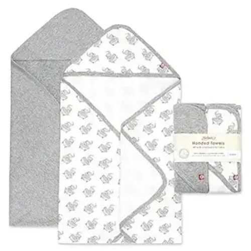 Zutano Hooded Baby Towels, Organic Cotton Baby Bath Towel, Ultra Soft and Absorbent Baby Towel for Newborn and Infant | Girl, Boy, and Unisex Towel Set, Elephant Bath Time, 1-Pack