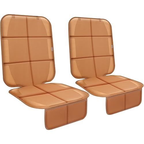 Meolsaek Car Seat Protector for Child Car Seat, Durable 600D Fabric Waterproof Car Seat Cover with Thick Pad Non-Slip Backing (No Imprints) (2 pcs -Tan)