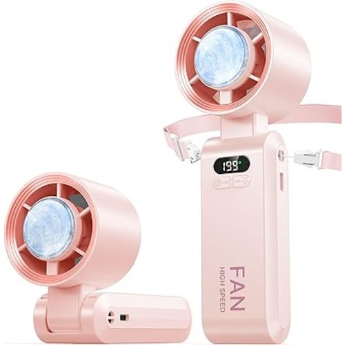 Handheld Portable Fan with Ice Cooler,Speed (1-199) 5500mAh Rechargeable Personal Fan,[20H Cooling Time] Super Mini Yet Powerful [20000 RPM] Small Pocket Fans for Travel/Outdoor/Office,Pink