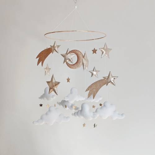 Shooting Stars and Clouds Baby Mobile Boy - Starry Night Nursery Mobile - Neutral Baby Mobile - Moon Stars Baby Crib Mobile - Space Mobile