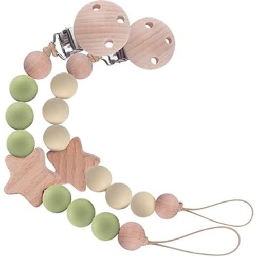 2Pcs Wood Star Silicone Pacifier Clip for Baby Girl and Boy Neutral Pacifier Holder Binky Clips
