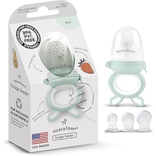 Moss and Fawn Forage Feeder - Soothing Silicone Frozen Breast Milk Popsicle & Baby Food Teething Toy, Pacifier, Fruit Feeder, & Teether - BPA, PVC & Phthalate-Free - Fern