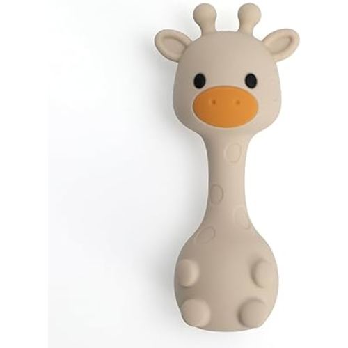 Silicone Teether for Babies, Food Grade Silicone Little Giraffe Shaker Rattle Toy | Easy to Grip | BPA Free (Sand)