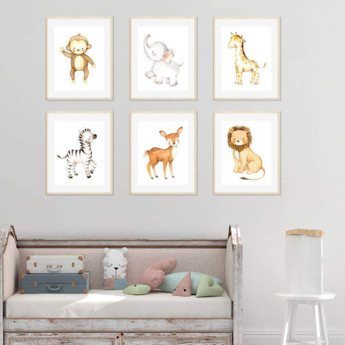 Harriet Bee Dedakia Burlap, Lion, Zebra, Giraffe, Deer, Elephant, Monkey 6-Piece Set Paper Print & Reviews | Wayfair