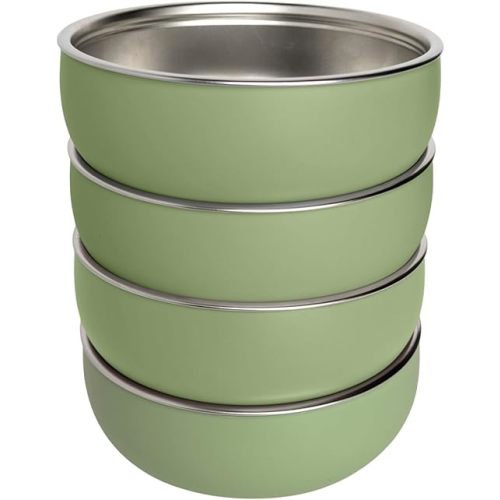 Monkey Proof™ Non-Toxic Stainless Steel Child Bowl 5” with Non-Slip Silicone Shell, (Set of 4 bowls) Unbreakable, Mess Free Feeding for Babies, Toddlers, Kids, BPA free (Sage Green)