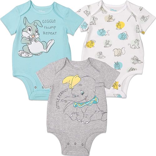 Disney Baby Unisex Short Sleeve Cuddly Organic Stretch Cotton Bodysuits (3 Pack)