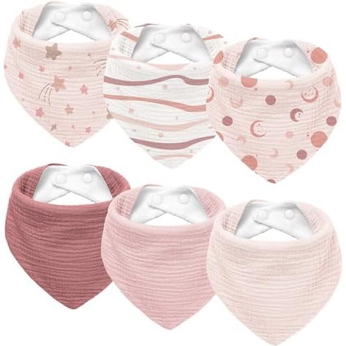 Susurration Muslin Baby Drool Bibs 6Pack Soft Triangular Adjustable Baby Bandana Bibs for Unisex Baby Girls & Boys