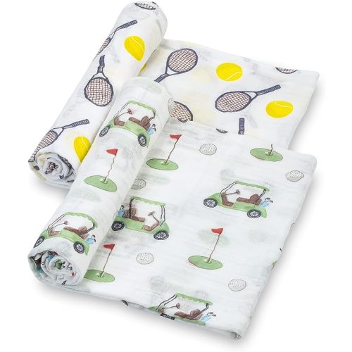 LollyBanks Baby Swaddle Blanket, 100% Cotton Muslin Blankets for Boys and Girls, 47 x 47 Inches Soft and Breathable Swaddles for Newborns, Gentle Baby Wrap Swaddle, Registry (Golf and Tennis 2 Pack)
