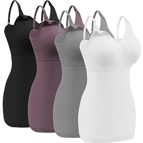 Angelhood Maternity Nursing Tank Tops for Breastfeeding,Womens Nursing Maternity Cami Built in Bra Sleep Bra
