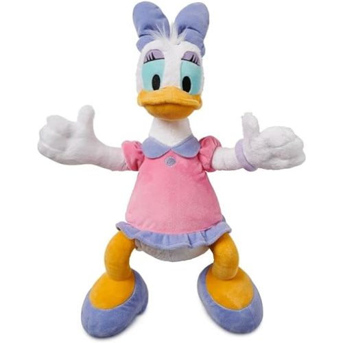 Disney Store Official Daisy Duck Medium Soft Toy for Kids, Cuddly Character with Fuzzy Texture and Embroidered Details in Pink and Purple Dress, Disney Plushy Suitable for All Ages.