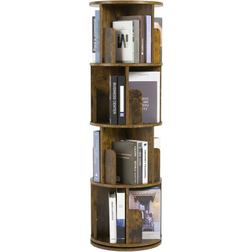 oneinmil Rotating Bookshelf, 360° Rotating Bookcase for Small Space, Corner Bookcase for Bedroom, Living Room, Study Room, 4 Tier, Brown