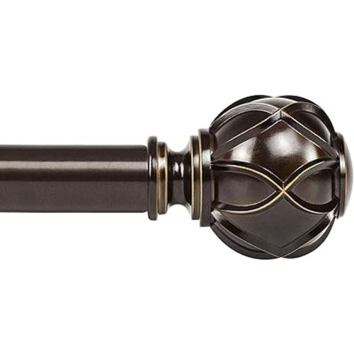 KAMANINA Curtain Rods for Windows 72 to 144 Inches (6-12ft) Long Heavy Duty Curtain Rod, 7/8 Inch Adjustable Decorative Drapery Rods with Netted Texture Finials, Bronze