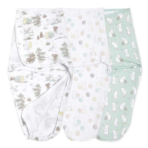 aden + anais, Cotton Knit Baby Wrap, Newborn Wearable Swaddle Blanket, 3 Pack, Winnie, 0-3 Months - Small/Medium - Cotton Knit (1.0 Tog) - With Zipper
