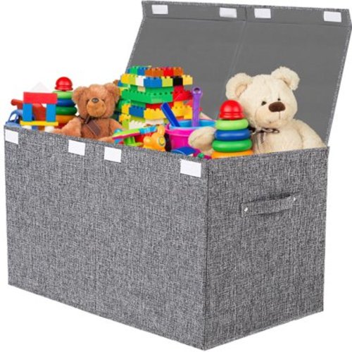 Homyfort Large Toy Box Chest Storage with Lid - Collapsible Kids Toys Boxes Organizer Bins Baskets with Handles for Boys,Girls,Nursery,Playroom,Clothes,Blanket,Bedroom(Gray)