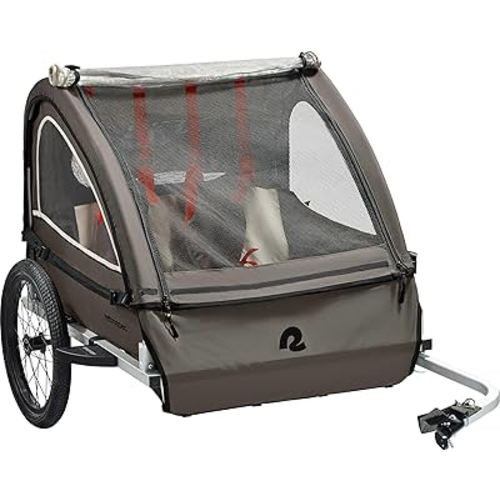 Retrospec Rover Plus Foldable Bike Trailer for Kids, Single/Double Passenger Child Bike Trailer with 5-Point Safety Harness, Reflective, Weather-Resistant Fabric and Safety Flag - Supports 40-80 lbs