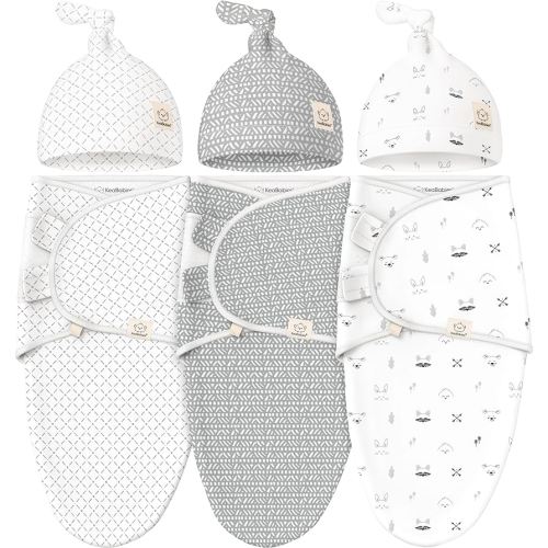 KeaBabies 3-Pack Swaddles for Newborns, Girls, Boys with Hats - Organic Soft Baby Sleep Sacks, Breathable Baby Swaddle 3-6 Months Beanies Set, Premie Infant Sleep Sack 0-3 Months (Nordic)