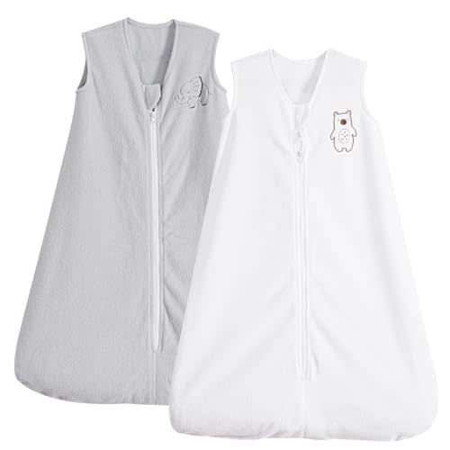PHF Warm Micro-Fleece Baby Sleep Sack 18-24 Months, Soft Baby Wearable Blanket, 2-Way Zipper Sleeping Bags, 2 Pack Comfy Sleeping Sack for Infant Newborn Boys, X-Large Size, White&Grey