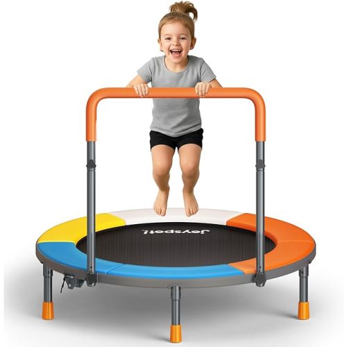 3FT Toddler Trampoline for Kids Ages 1-6, 36" Foldable Mini Trampoline with Adjustable Handle, Indoor/Outdoor Rebounder, Colorful Jumping Mat, Quiet Elastic Band, Safety No-Gap, Max Load 100 LBS