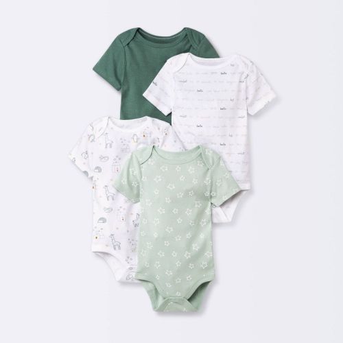 Baby 4pk 'Hello Happy' Short Sleeve Bodysuit - Cloud Island™ Dark Green