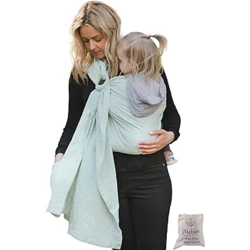 Ring Sling Baby Carrier 100% Cotton Muslin Front and Chest Newborn to Toddler Carrier and Baby Sling (Light Green)